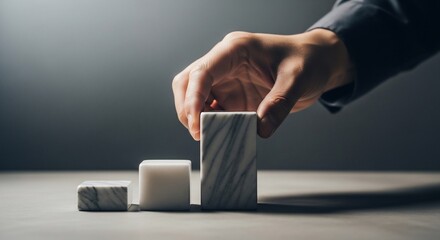Hand Arranging Wooden Blocks on Table.
