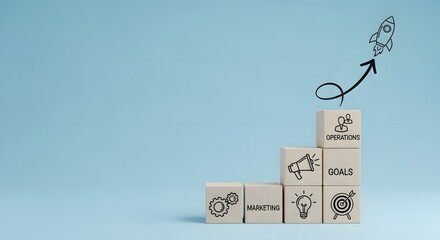 Business Growth Concept with Rocket Launching from Blocks