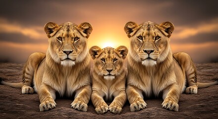 Lioness Resting At Sunset In African Savanna