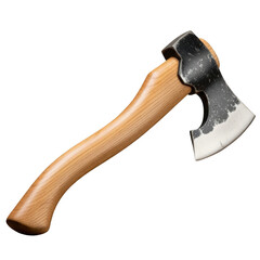 Vintage axe with wooden handle and sharp blade on white background isolated on transparent background