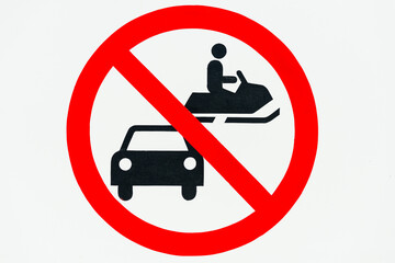 Road sign showing that motor vehicles and snowmobiles are not allowed in Ilulissat, Greenland