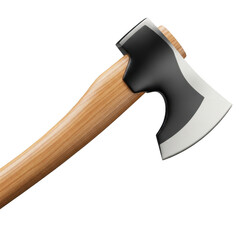 Sharp axe with wooden handle and black head on white background isolated on transparent background