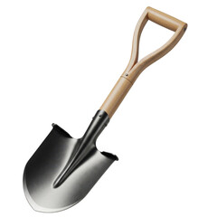 Shovel with a wooden handle and a metal blade isolated on transparent background