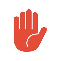 Obraz premium A red hand icon with palm facing forward and thumb extended outward