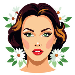 Vintage Style Woman Portrait with White Daisy Flowers