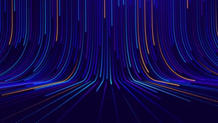 Fototapete Rund Restaurant AI Integration in a Digital Ecosystem: Flowing Data Streams and Neural Network Connections Across a Futuristic Analytics Landscape.  © ec0de