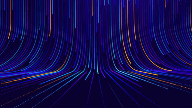 AI Integration in a Digital Ecosystem: Flowing Data Streams and Neural Network Connections Across a Futuristic Analytics Landscape.