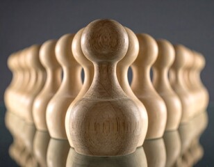 Holzfigur in Reihe als Symbol f&uuml;r Gruppe und Individualit&auml;t