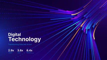 Fototapete Rund Restaurant High-Speed Digital Data Stream with Flowing Particle Lines and Dynamic Light Trails Across an Advanced AI Network. Vector Illustration.  © ec0de