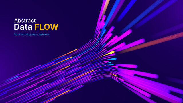 Intelligent Data Matrix with Rapid Particle Trails and Synchronized Information Flow. Fast Moving Data Flow Lines. Tech Innovation and Science Research Background. Vector Illustration.