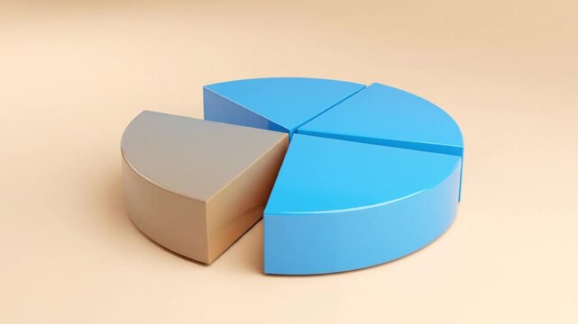 A 3D rendered pie chart with blue and orange segments on a beige background.