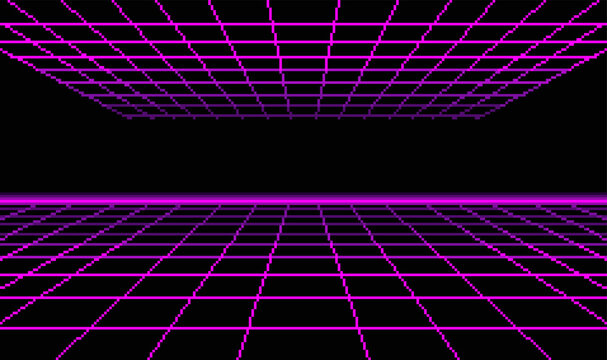 Futuristic Neon Wireframe Tunnel in Vaporwave Style