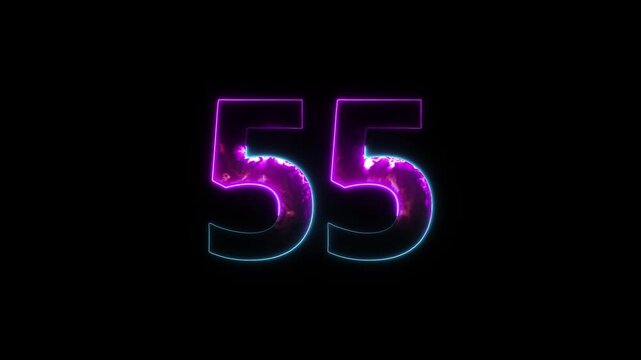 Neon number 55 with alpha channel, number fifty five, numerology, neon number with transparent background