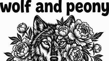 wolf face merged with peony floral arrangement in ornamental tattoo design illustration showing artistic mystical nature symbol aesthetic decorative ink concept with precise detailed linework © Ethan