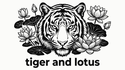 Obraz premium tiger face combined with lotus floral structure in intricate ornamental tattoo design illustration expressing artistic mystical nature symbol aesthetic decorative ink concept through detailed linework