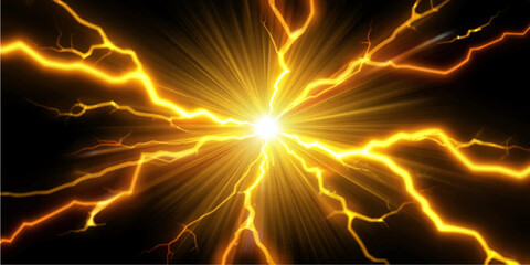 An abstract fractal background featuring glowing orange lightning waves and electric plasma fire motion on a dark black space texture for a powerful artistic illustration © Alpha Designs
