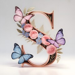 Abstract floral background with butterflies and blooming flowers in a decorative spring design