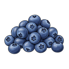 Fresh blueberries neatly arranged in a pyramid shape on a white background