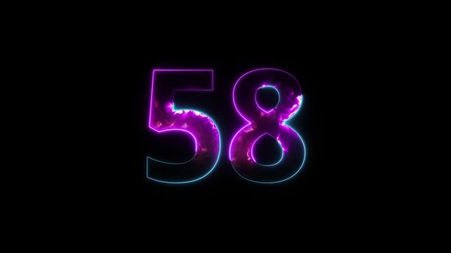 Neon number 58 with alpha channel, number fifty eight, numerology, neon number with transparent background