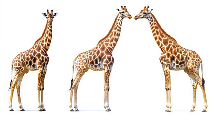Obraz premium Set of three giraffes seen from front, isolated on white background
