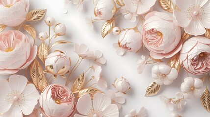 Pink roses bouquet on a white background with floral romantic theme