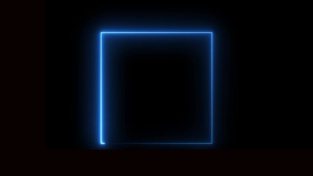 Square rectangle picture frame with two tine neon blue color motion graphic on black background..
