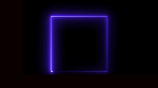 Square rectangle picture frame with two tine neon blue color motion graphic on black background..