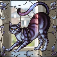 Cute cartoon cat playing with flowers and a butterfly illustration