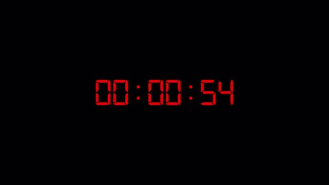 one minute countdown animation, one minute countdown timer video from 60 to 0 second on transparent background,1 minute timer counts hours minutes seconds in 60 seconds in 4k with alpha channel