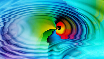 Bright abstract colorful liquid background, circles from a drop on multicolor water