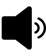 A minimalist black speaker icon with sound waves