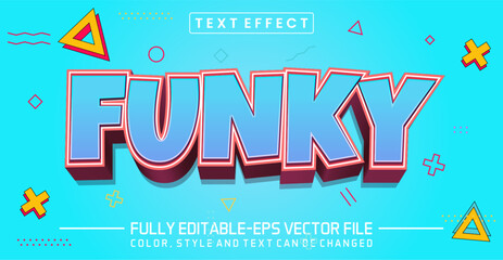 Funky 3D Editable Text Effect with Memphis Style Geometric Elements on Light Blue Background