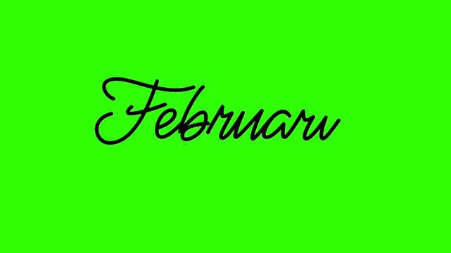 Handwritten February Month Animation on Green Screen, Hand Drawn Script, Calendar Planner