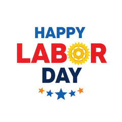 Colorful happy labor day greeting card with stars and text isolated on transparent background