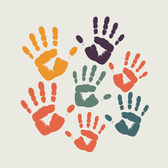 Fototapeta premium Diverse colorful handprints arranged in a circle representing unity teamwork diversity and community concept illustration for global connection and togetherness themes in a clean modern style