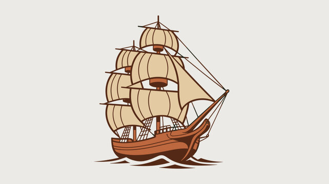 Vintage wooden sailing ship with full sails navigating calm ocean waves representing exploration adventure journey discovery and historical maritime travel concept illustration for nautical themes and