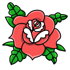 red rose vintage tattoo design for icon in transparent background