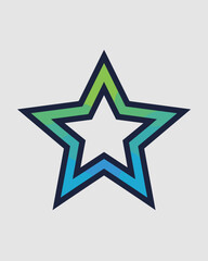 Obraz premium Geometric star symbol with vibrant gradient blue green outline and dark navy border representing achievement success excellence and quality for graphic design projects and modern branding concepts