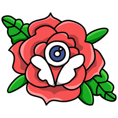 red rose tattoo with an eye for icon or logo