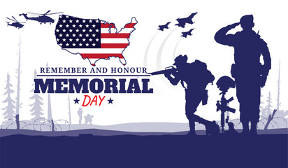 Memorial day celebration silhouette vector illustration.