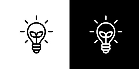 電球と植物のエコ電力アイコン (ベクター)