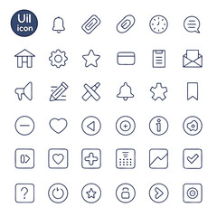 A collection of various line icons on a white background