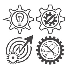 Icons representing innovation and mechanics