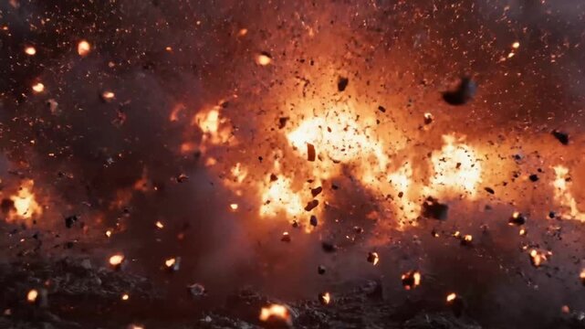 Explosive fire with burning debris and sparks