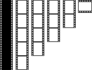 Grunge movie film strips collection, vintage filmstrip roll frame, photo background. Old video movie filmstrip overlay, cinema, photograph camera strip. Old retro cinema movie strip video recording.
