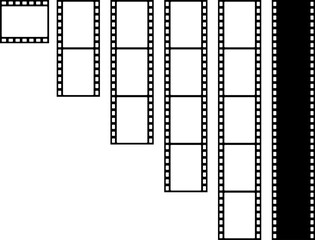 Grunge movie film strips collection, vintage filmstrip roll frame, photo background. Old video movie filmstrip overlay, cinema, photograph camera strip. Old retro cinema movie strip video recording.