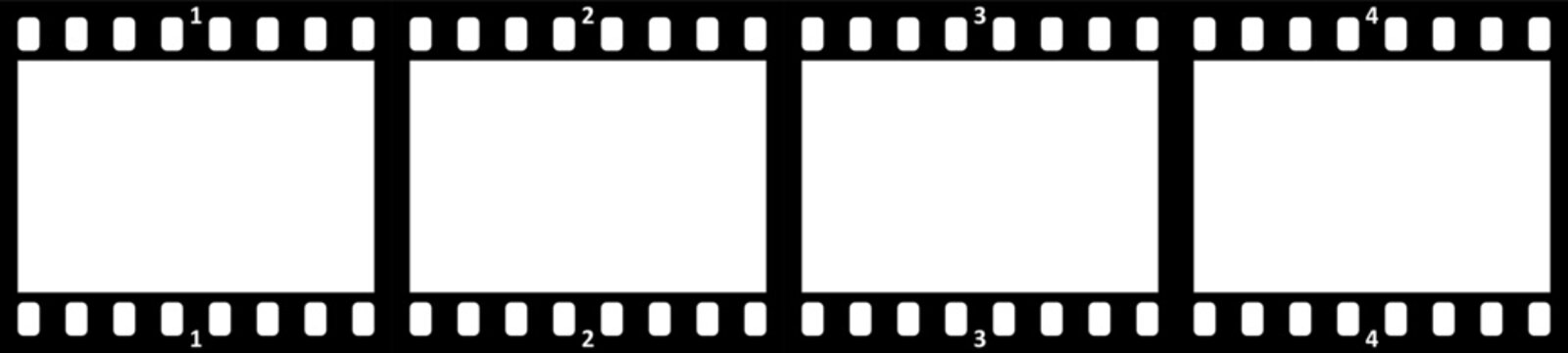 Grunge movie film strips collection, vintage filmstrip roll frame, photo background. Old video movie filmstrip overlay, cinema, photograph camera strip. Old retro cinema movie strip video recording.