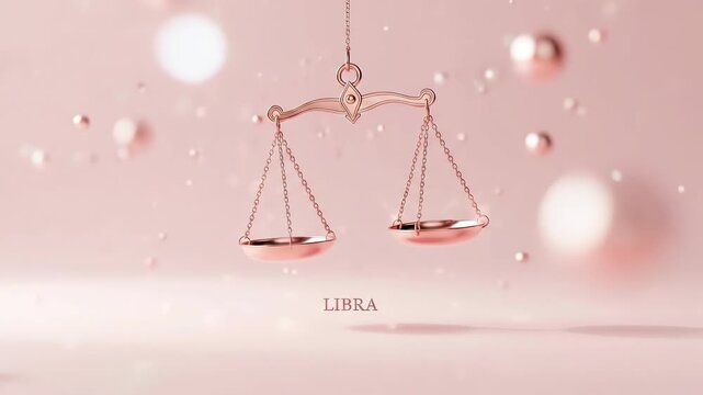 Rose gold balance scale as a Libra zodiac sign symbol, representing justice, equality, and emotional harmony for horoscope and astrology concepts.