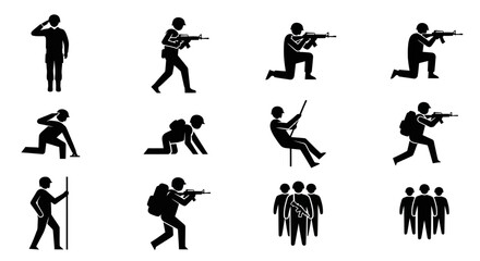 Soldier Silhouettes Set: Military Action Poses