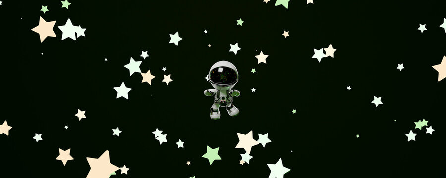 Cartoon 3d astronaut floating among stars in outer space